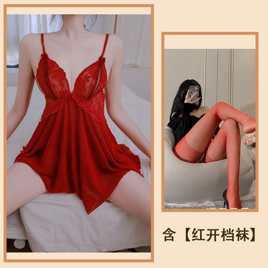 Sexy Lingerie Sexy Lace Seduction Nightdress Large Size Hot Transparent Open Gear Free Pajama Suit Uniform