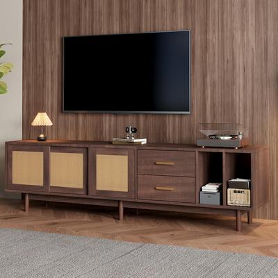 TV Ständer, Lowboard TV Board Schublade, Offene Staufächer, TV-Schrank Landhausstil Sideboard, Fernsehschrank Wohnzimmer Esszimmer, 190cm, Braun
