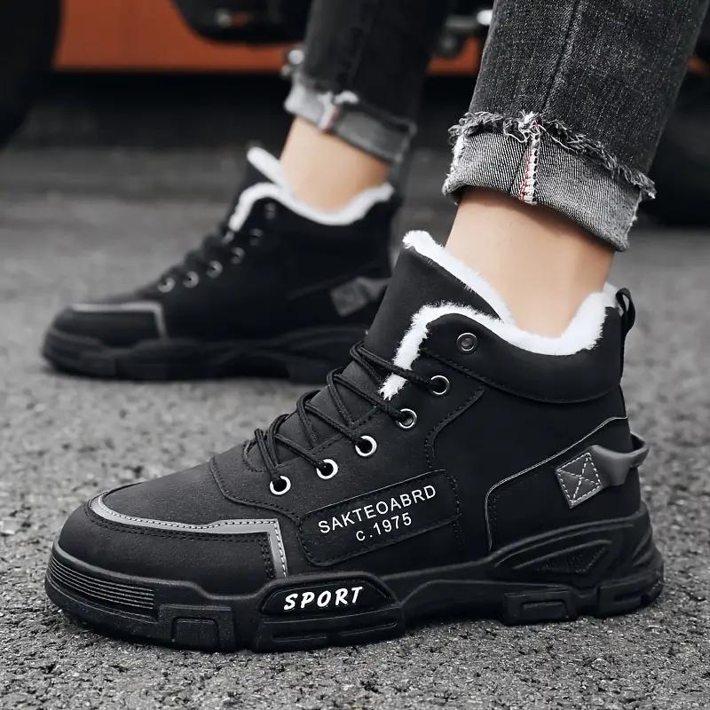 

Мужские кожаные зимние ботинки, повседневные уличные ботинки для мужчин, ботильоны, зимняя теплая уличная обувь 44 чёрный