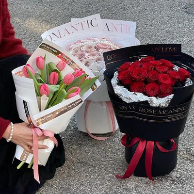 10pcs Flower Wrapping Paper Gold Print Waterproof Bouquet Gift Packing Paper Florist Bouquet Wrapped Material Wedding Decoration