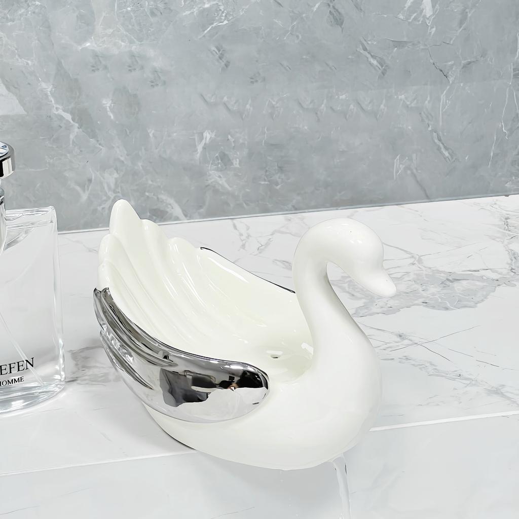 Soap dish ceramic swan soap box drain water no punching bathroom household sink storage rack bathroom accessories