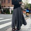 Falda larga de lino de doble capa para mujer, falda plisada Vintage Boho Maxi larga informal de algodón, vestido de falda para la playa
