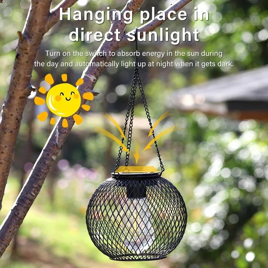 Solar Hollow Pendant Light Outdoor Lantern Lamp for Outside Garden Courtyard Decorative Hanging Lamp Waterproof Solar Lanterns