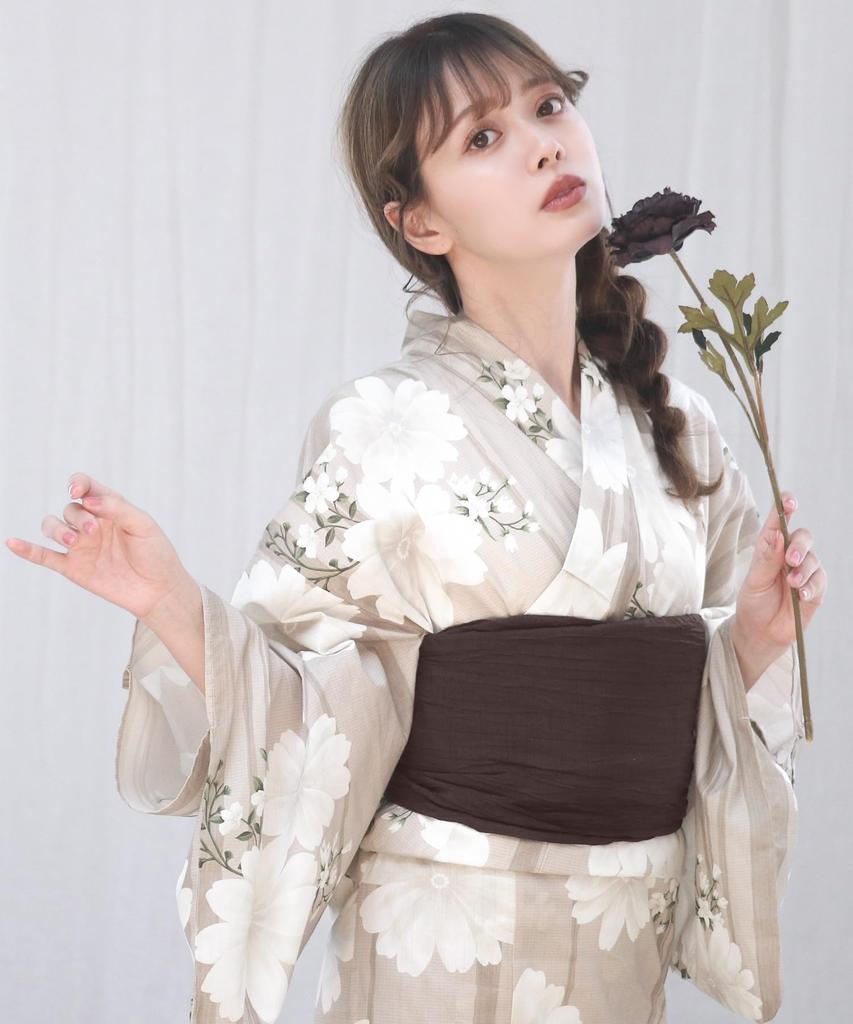 Yukata change set heiko F One Size Fits [KYOETSU] set, weave, unbleached, 6-piece (yukata, obi, underwear, geta, waistband) Women's (14.Twilight