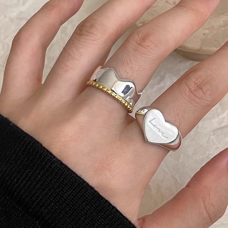 BF CLUB 925 Sterling Rings for Women Fashion Geometric Handmade Irregular Big Heart Shape Ring Party Christmas Gift
