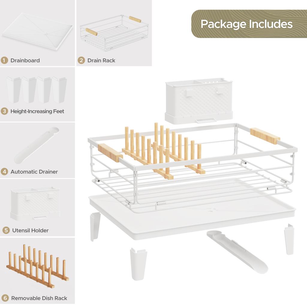 Foldable Dish Drying Rack for Kitchen Counter Large Dish Storage Rack with Drainboard Rustproof Dish Drainer with Cutlery Holder