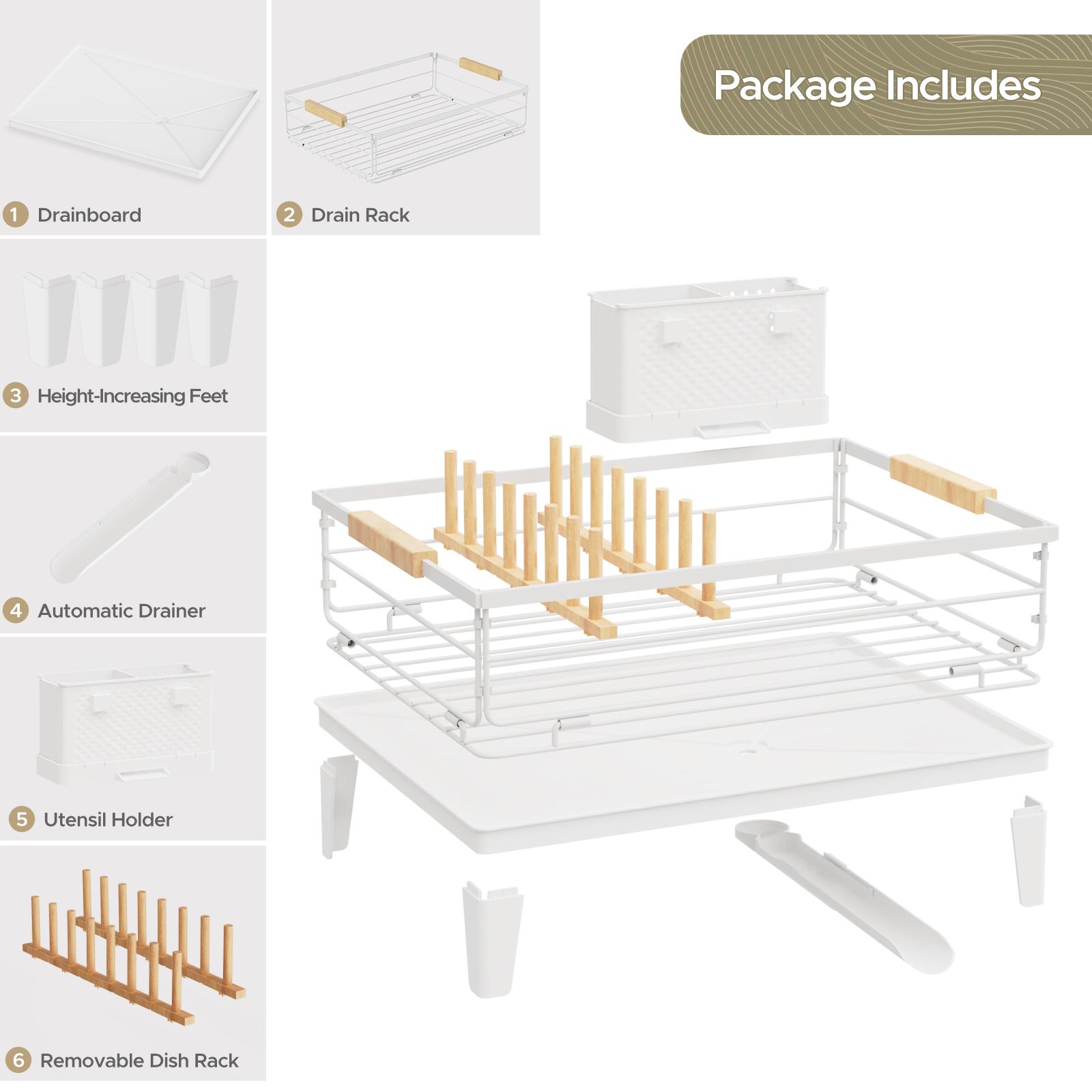 

Складная сушилка для посуды для кухонной столешницы Большая стойка для хранения посуды с поддоном для стекания Ржавчиноустойчивая сушилка для посуды с подставкой для столовых приборов белый