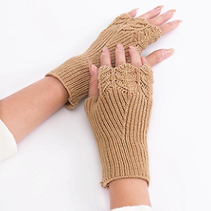Autumn and Winter Women's Fashion All-match Knitted Warm Half Finger Gloves