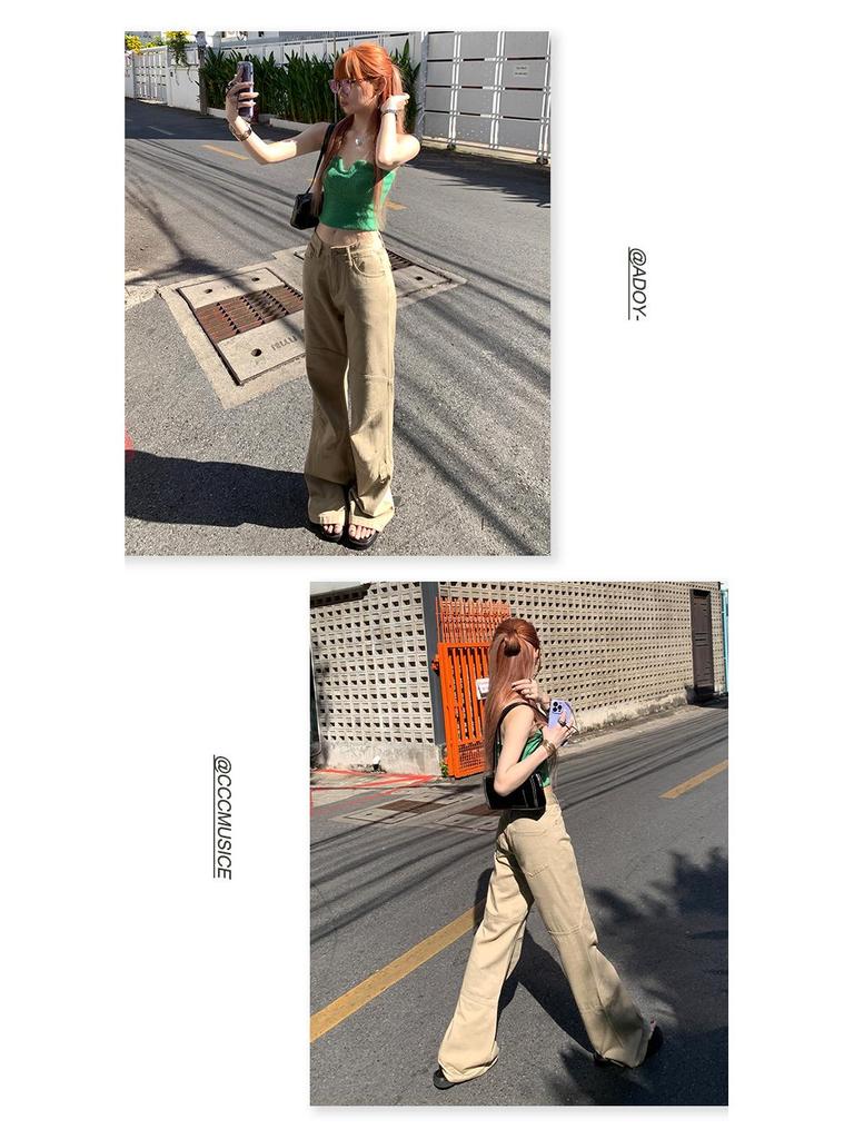 Damen-Jeans mit hohem Bund, Retro-Khaki und weitem Bein