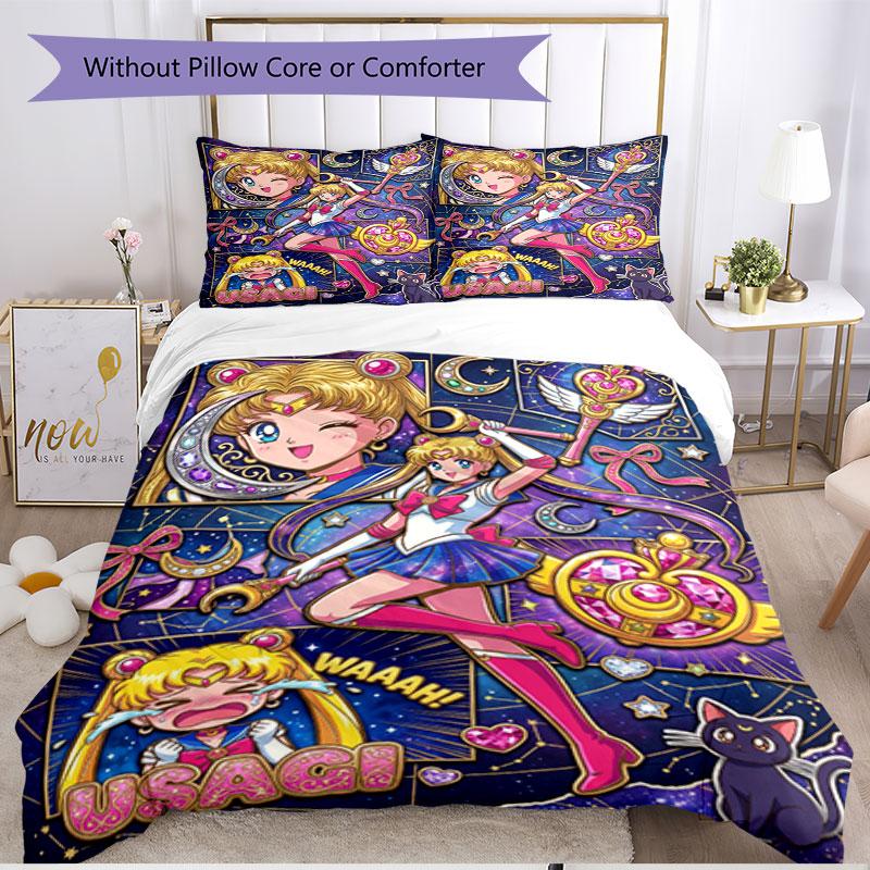 3pcs Duvet Cover Set (1*Duvet Cover + 2*Pillowcase, Without Core), Sailor Moon Print Soft All‑Season Bedding Set, Home Bedroom Decor Gift