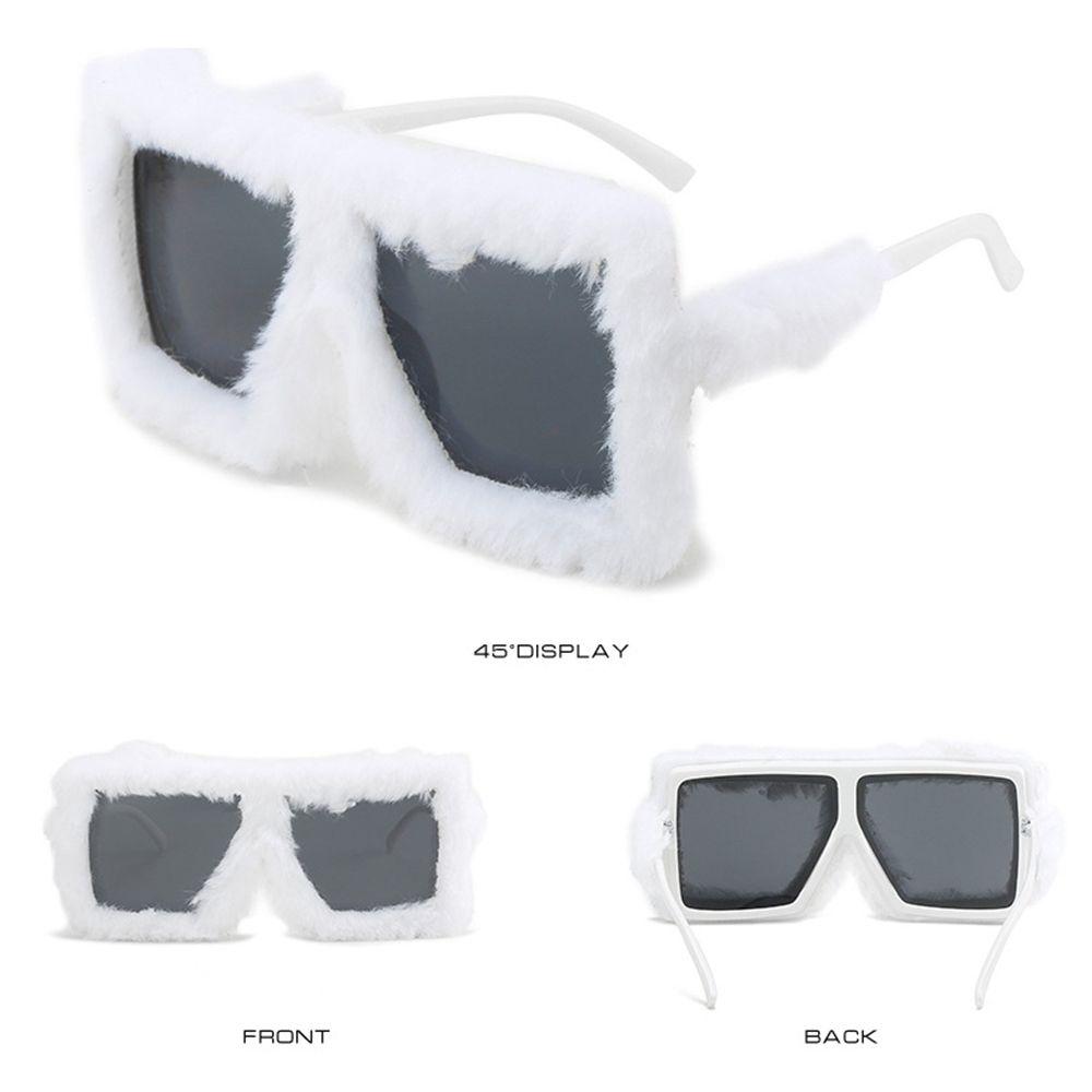 UV400 Ladies Shades Square Frame Soft Fur Ladies Sexy Shades Plush Sunglasses Punk Sun Glasses