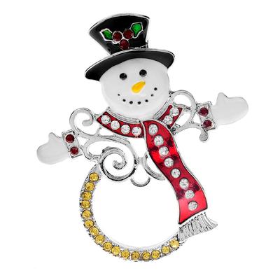 New Wear Scarf Snowman Brooch Winter Fashion Pin Rhinestone And Enamel Jewelry Festival