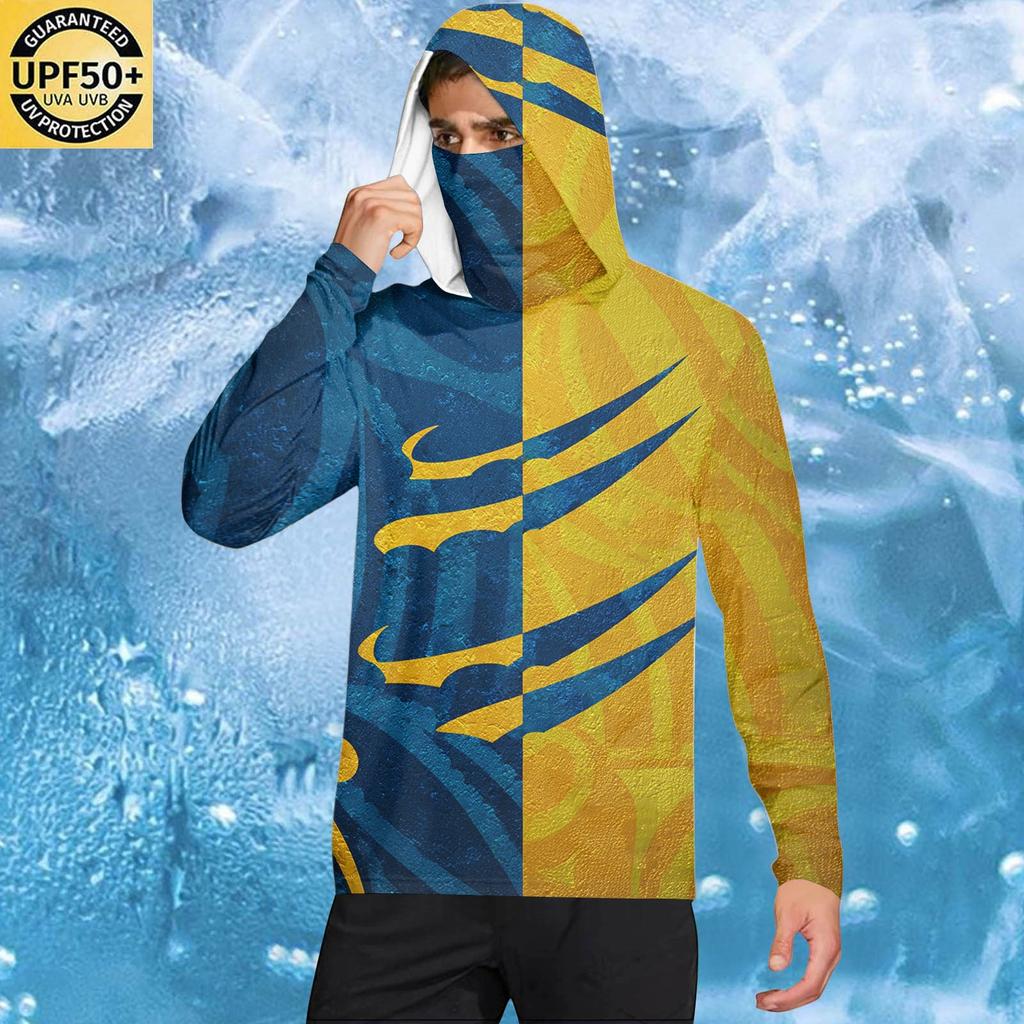 Men's Casual Geometric Print Hooded Long Sleeve Sun Protection Shirt Lightweight Breathable Fabric for Outdoor Activities