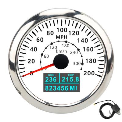 85mm GPS Speedometer 0‑200MPH 0‑300KM H IP67 Waterproof Digital Colorful Backlight Odometer for RV BoatWhite