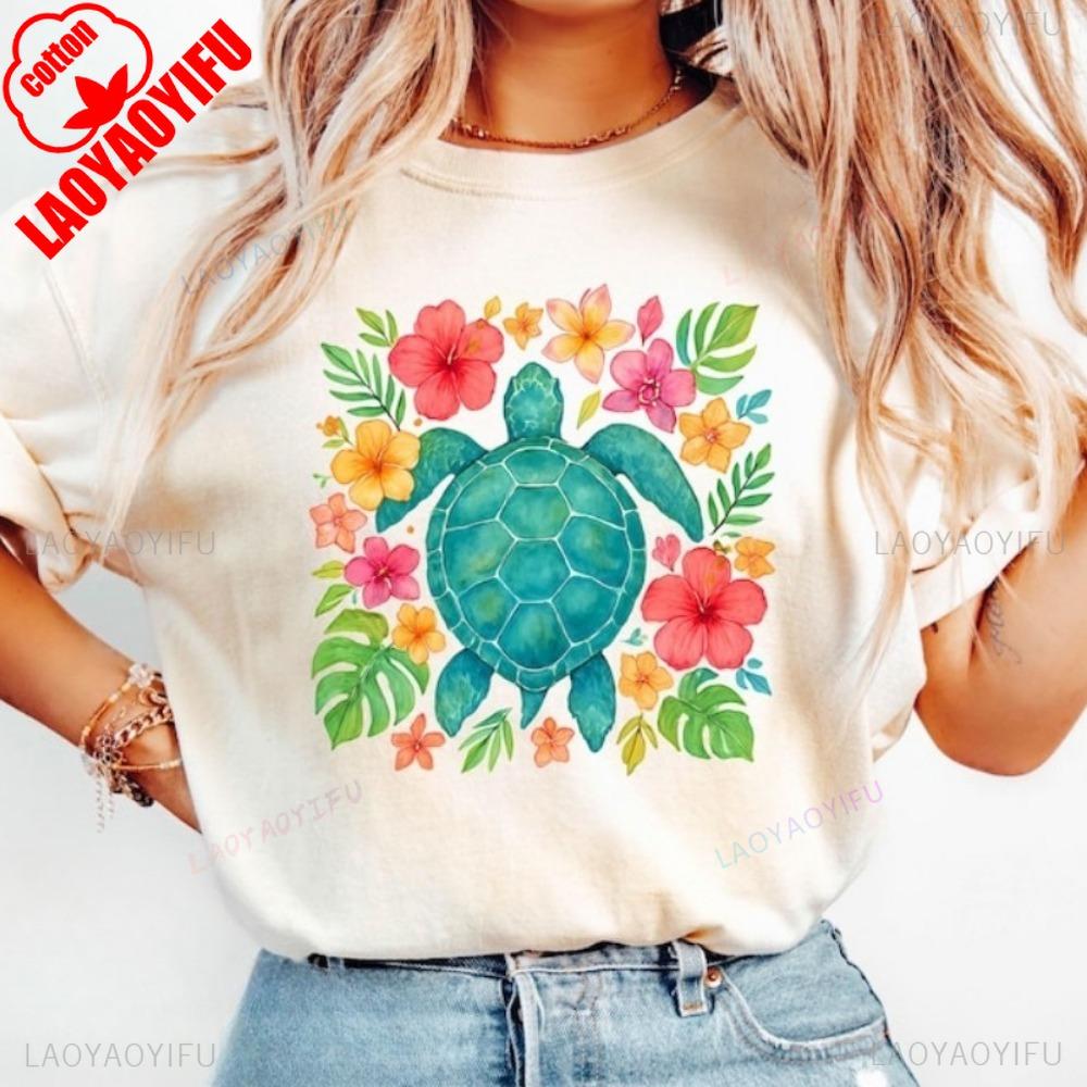 Floral Sea Turtle Unisex Shirt Summer Beach Tees Coastal Turtle Lover Gift Ocean Gift Beach Vacation Clothes Casual T Shirt S