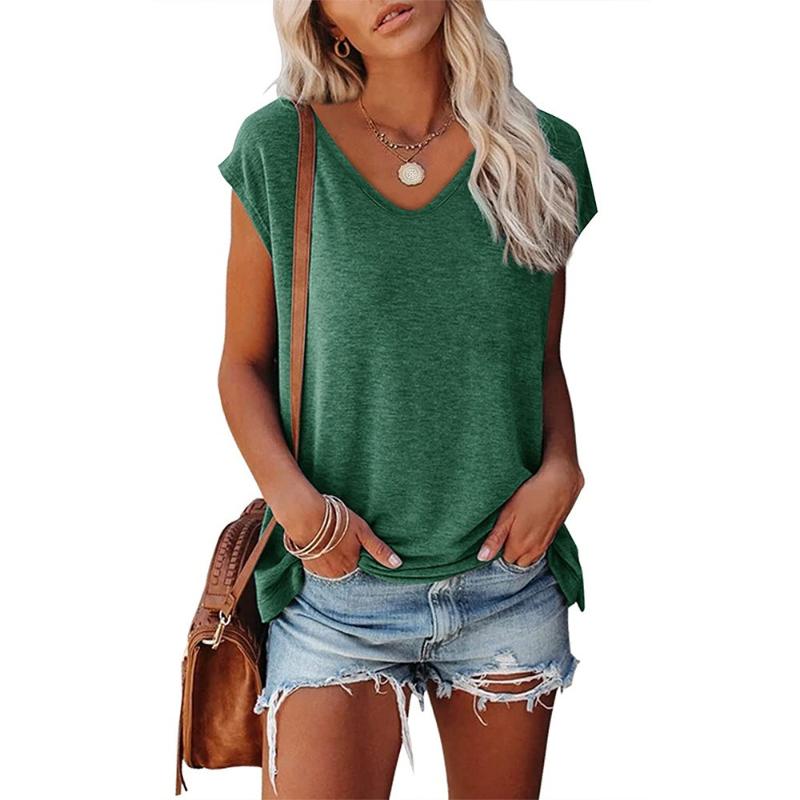 Women's Cover Sleeve Vest V-Neck Solid Color Casual Loose Short Sleeve Women