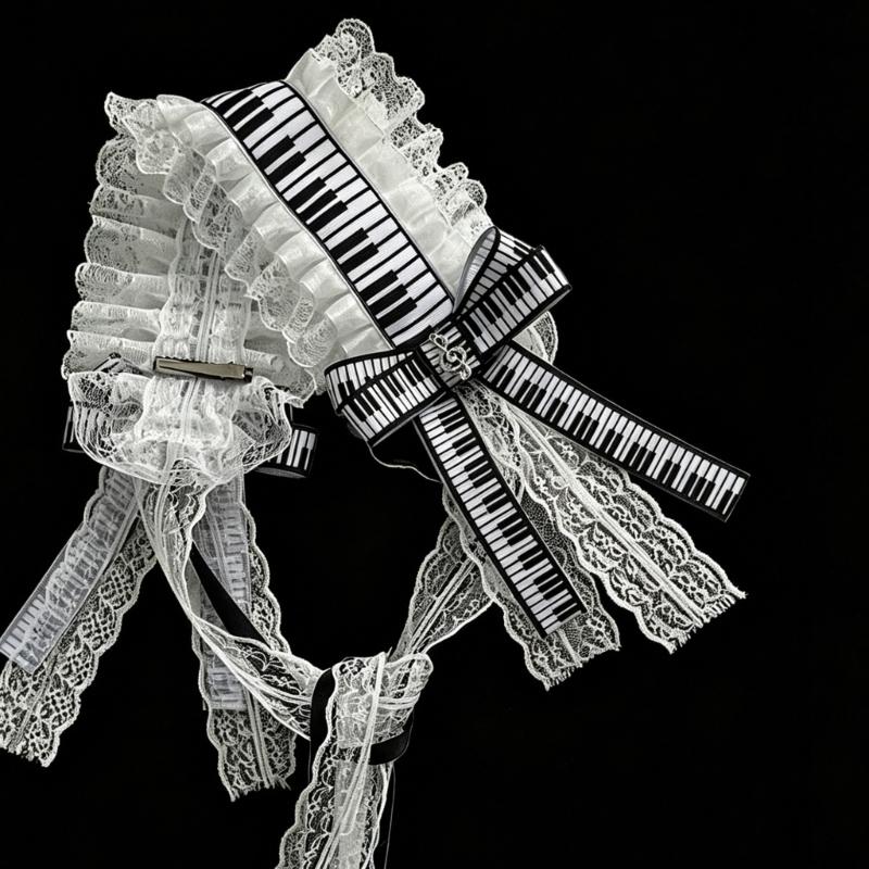 Fashion Lolitas Headbands Soft Durability Lolitas Lace Bows Hair Band With Music Notes for Costume Event