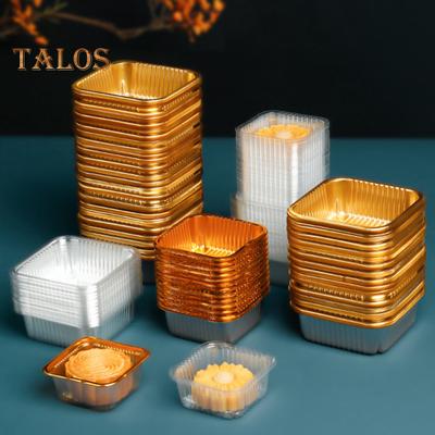 100Pcs Moon Cake Trays Waterproof Multipurpose BPA Free Durable Clear Golden Mooncake Holder for Mid-Autumn Festival