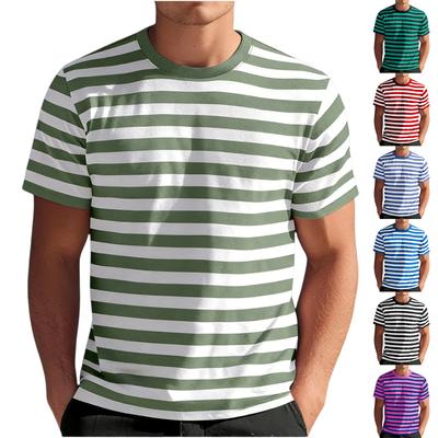 Men Crew Neck Short Sleeve Striped T Shirt Classic Fit Soft Cotton Jersey Casual Basic Tee Top