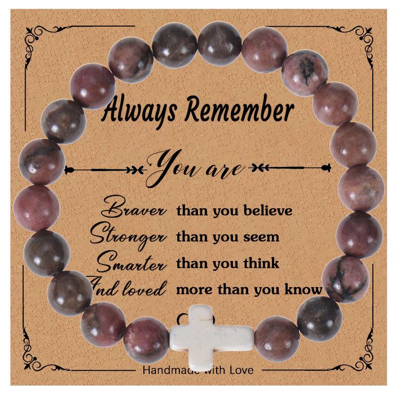 

Pink Zebra Stone Inspirational Cross Bracelet - European & American Style
