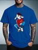 Unisex White Tee Cool Hip Hop Style Cartoon Dog In Red Top Blue Pants Graphic Crew Neck Loose Casual Male Daily Tops