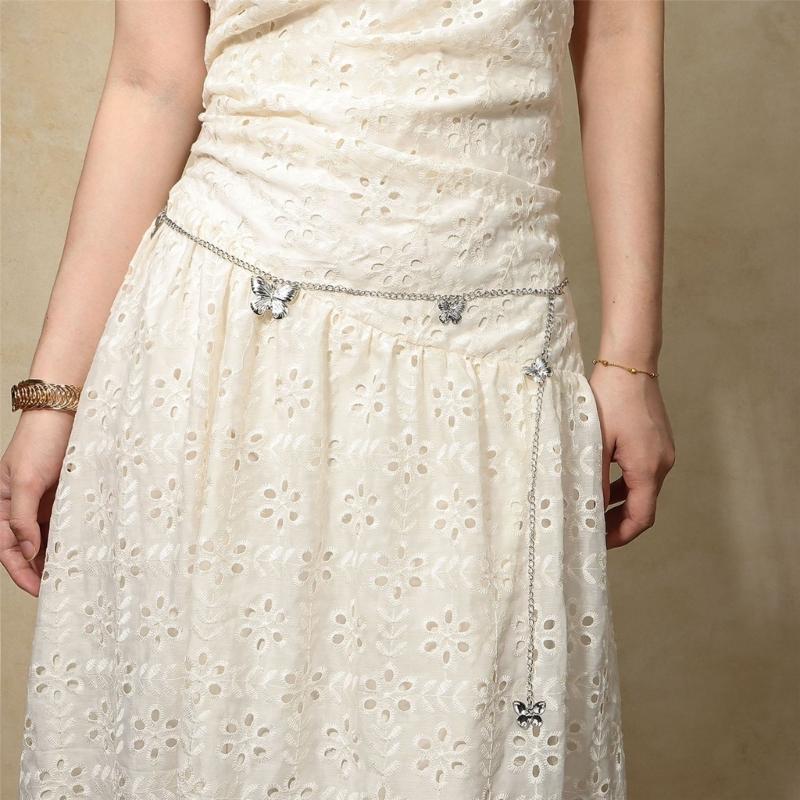 Elegant Butterfly Fringe Pendant Waist Belt Adjustable Metal Chain For Women Fashion Accessory