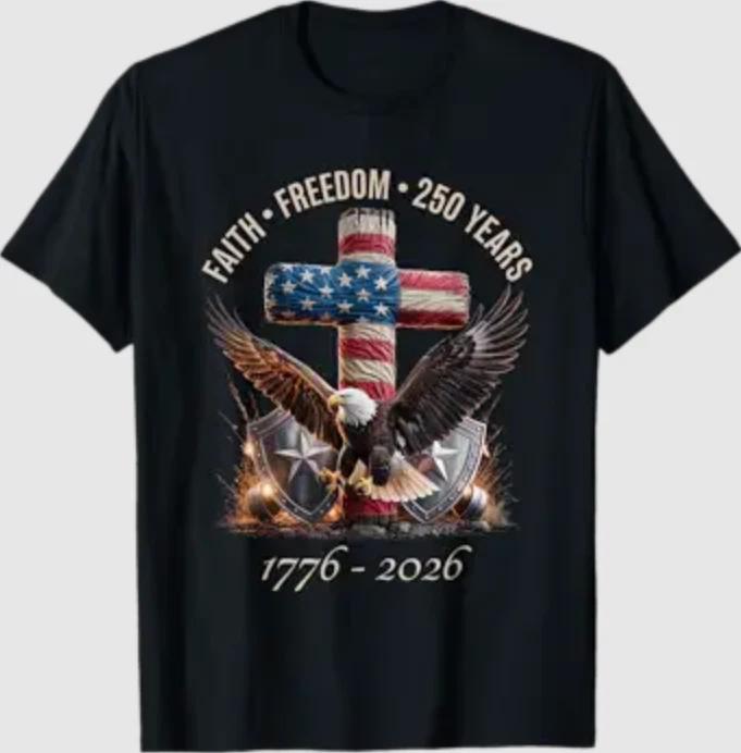 Vintage Faith Freedom 250 Years 1776-2026 Independence USA T-Shirt L