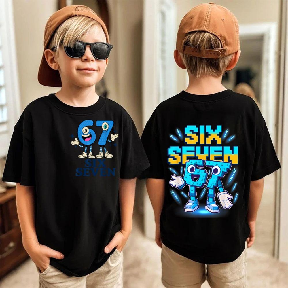T-Shirt Meme 67 per Bambini Divertente Stampa Digitale Estiva Manica Corta Maglietta Top Larghi Comodi Streetwear Moda Abbigliamento Bambini