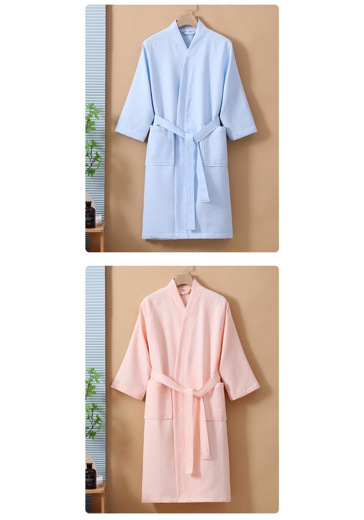Unisex Quick-Dry Cotton Waffle Bathrobe - All-Season, Absorbent, Perfect for Steam Room & Spa