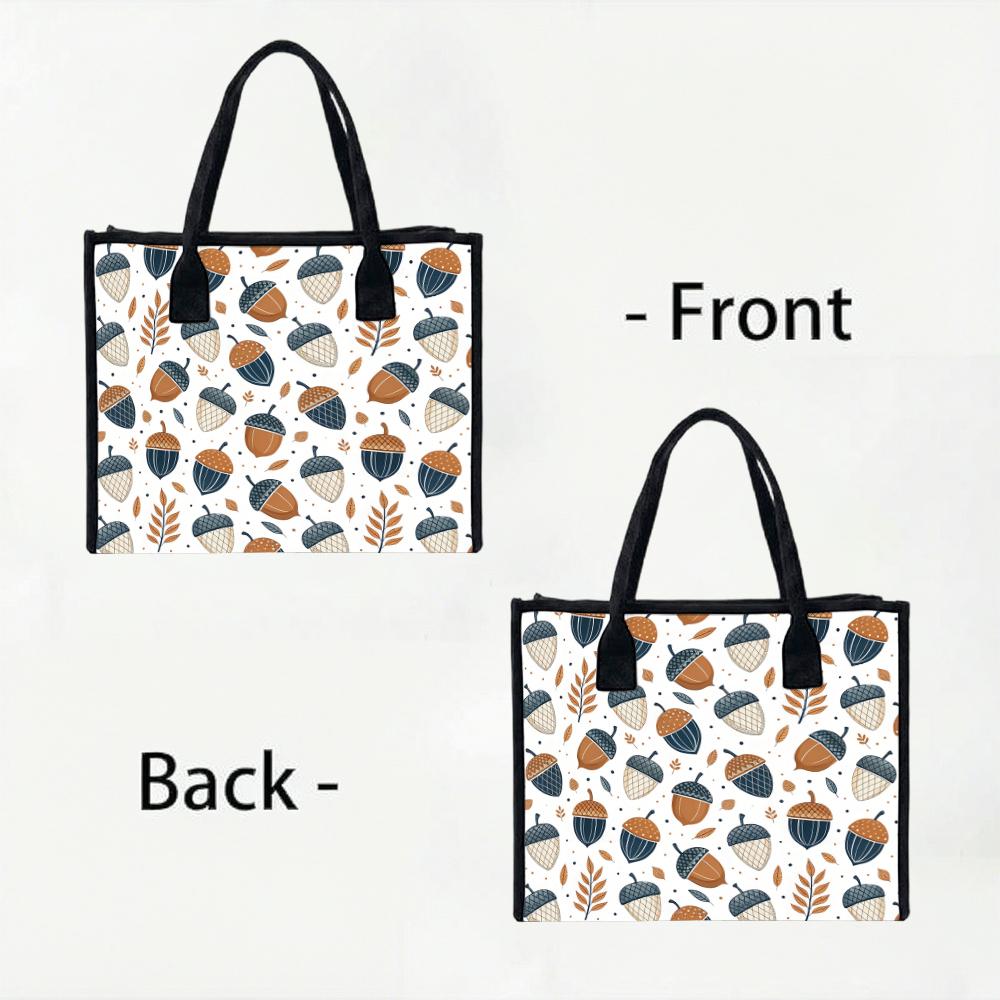 Autumn Acorn Pattern Casual Tote Bag Lightweight Portable Reusable Daily Shopping Handbag