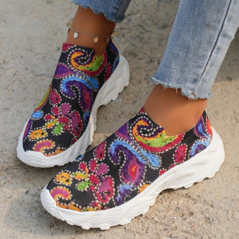 

Мода 2025 Новая Мода Принтованные Кроссовки для Бега для Женщин Весенние Дышащие Вязаные Кроссовки Женские Нескользящие на Платформе Спортивная Обувь 42 чёрный