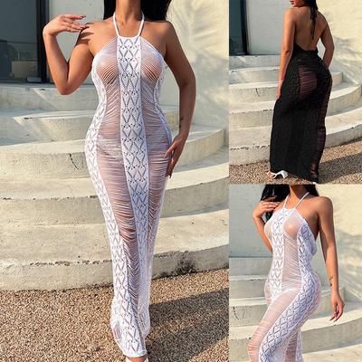 Μπικίνι Παραλίας Χαλινωτό Σέξι Φόρεμα για Γυναίκες Νέο Πλεκτό Φόρεμα με Φούντες Αμάνικο Γυναικείο Φόρεμα