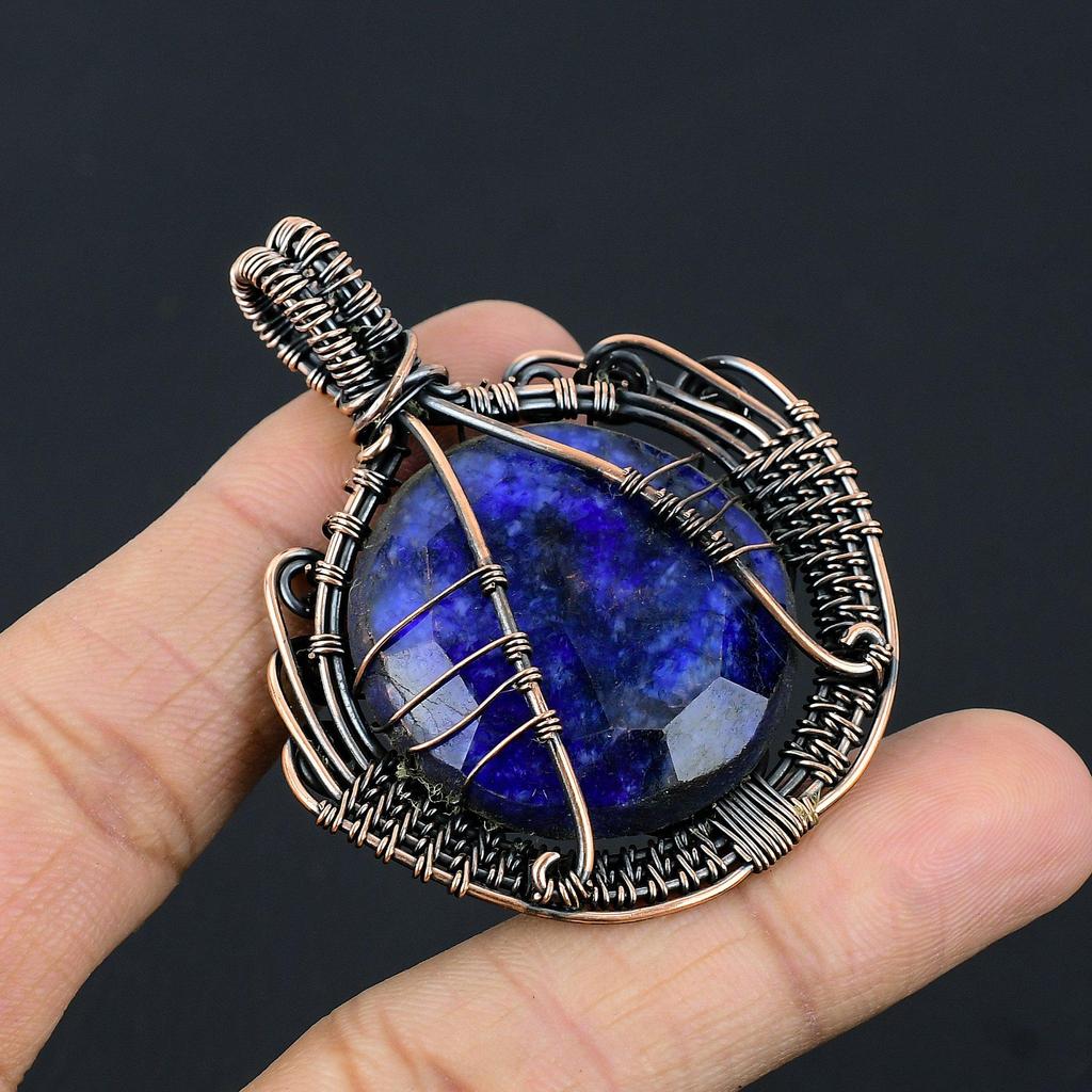 Tree Of Life Blue Sapphire Pendant, Handmade Gemstone Pendant, 999 Copper Wire Wrapped Pendant Antique Jewelry, For Engagement Gift