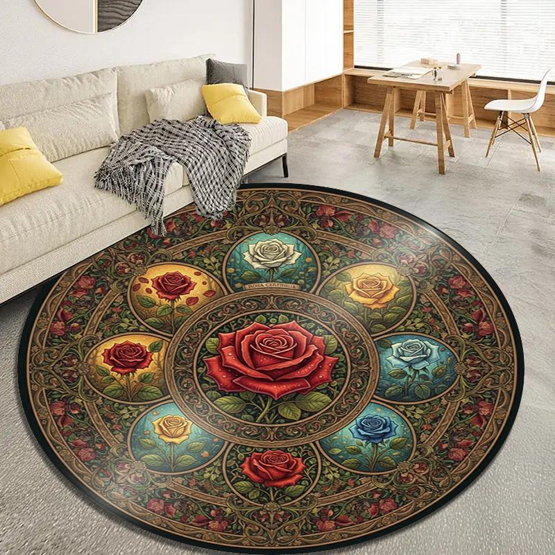 Vintage Datura Flower Round Area Rug,Carpet Rug for Living Room Bedroom Sofa Playroom Decor,Non-slip Floor Mat Q0051