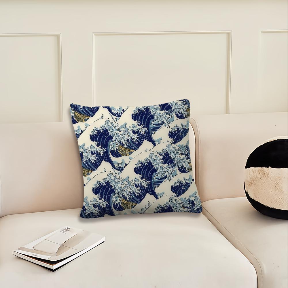Große Welle von Kanagawa Kissenbezug Kissenbezug Dekoration Zimmer Zuhause Sofa Wohnen Büro Auto Nordische Schlichtheit