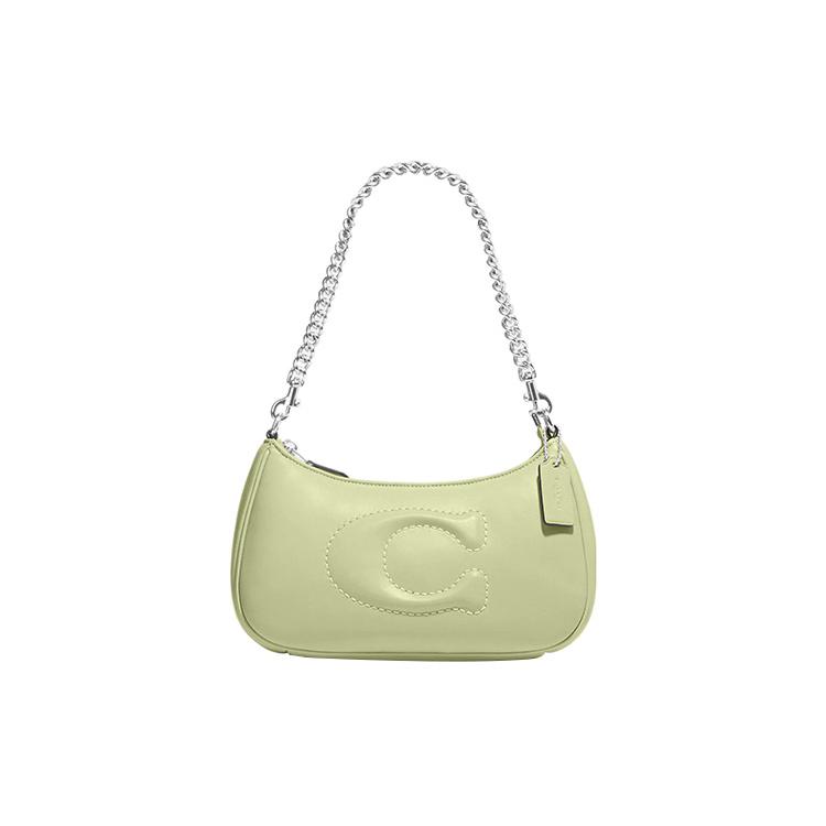 New COACH Teri Leather Shoulder Bag, Handbag, Shoulder Bag Medium Size Women's Green CJ608-SVM97