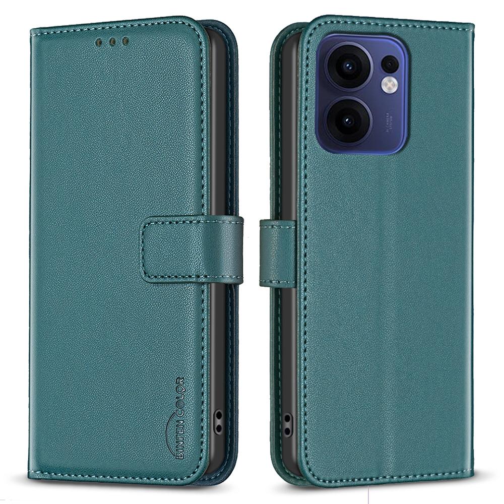 

BINFEN COLOR BF17 Чехол-кошелек-книжка из кожи для Oppo Reno13 F 5G Green