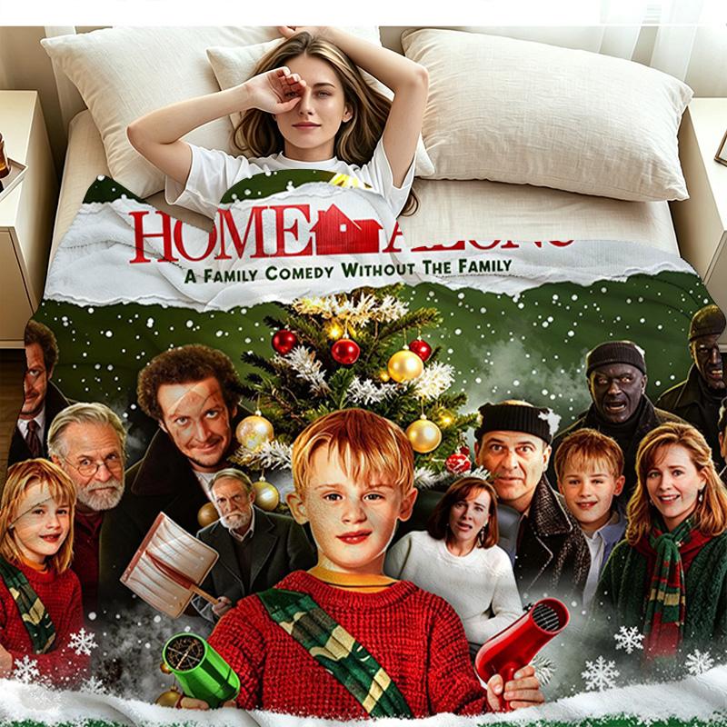 Home Alone Christmas Print Flannel Blanket High Quality Warm Comfortable Cover for All Seasons Perfect for Gifts Home Decor