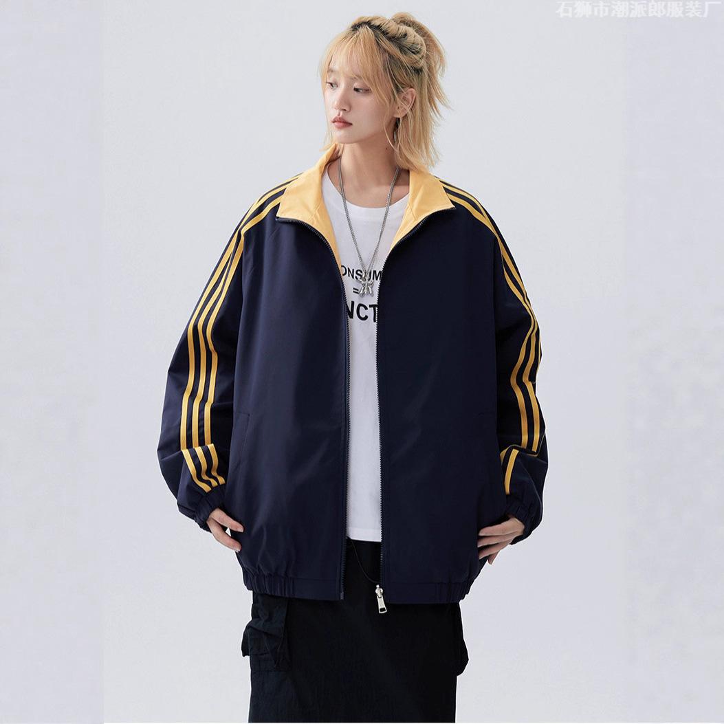 

Двусторонняя куртка Куртка для мужчин и женщин Осенняя Новая Корейская Одежда В Полоску Клипса 3XL