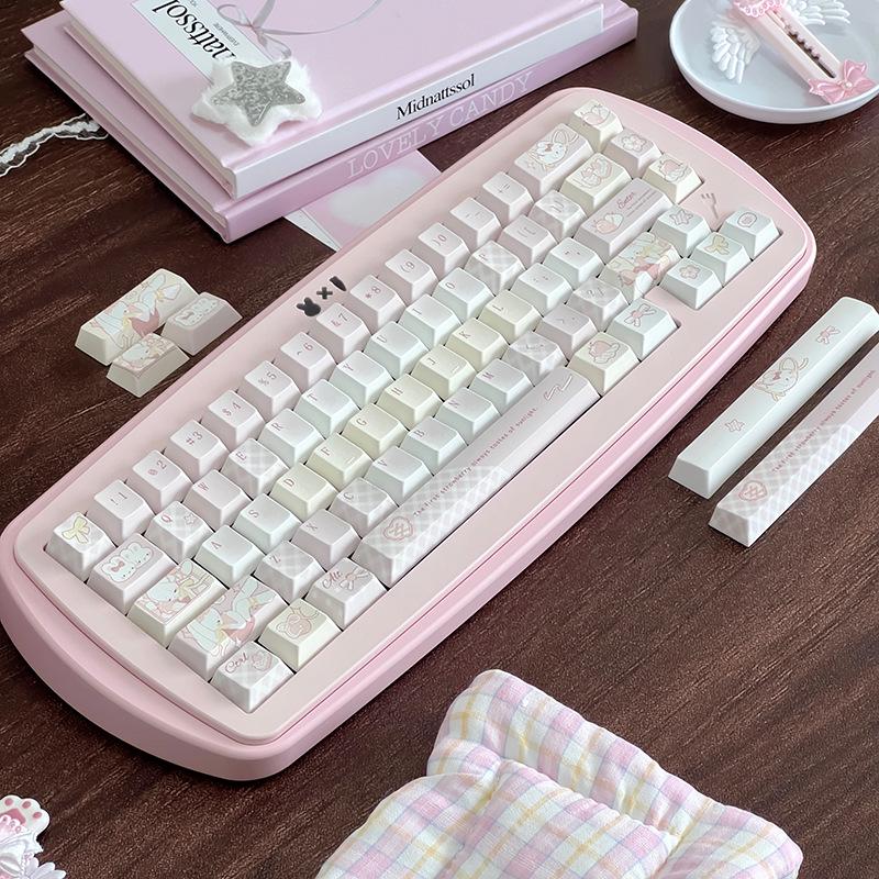 Strawberry Milkshake Pink Cute Girly Keycaps - High-Quality Dye-Sublimation for Mechanical Keyboards