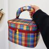 Large Capacity Women Cosmetic Bag Square Travel Toiletry Bag Portable Checkered  Makeup Bag  Girls