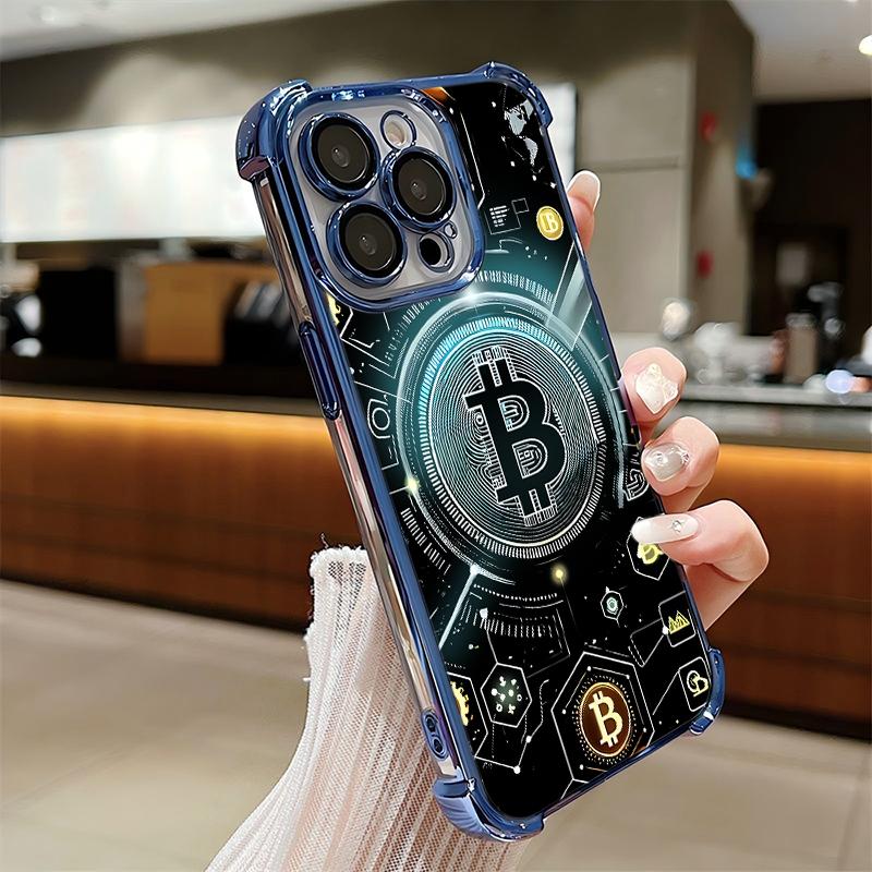 B-Bitcoin Plating Phone Case For iPhone 17 16e 16 15 14 13 12 11 Pro Max X XR XSMax 7 8 Mini Air Plus Anti-Fall Airabag