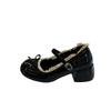 Fashion Butterfly-knot Women Mary Jane Shoes Elegant Patent Leather Wedding Party Thick Heel Ladies Footwear