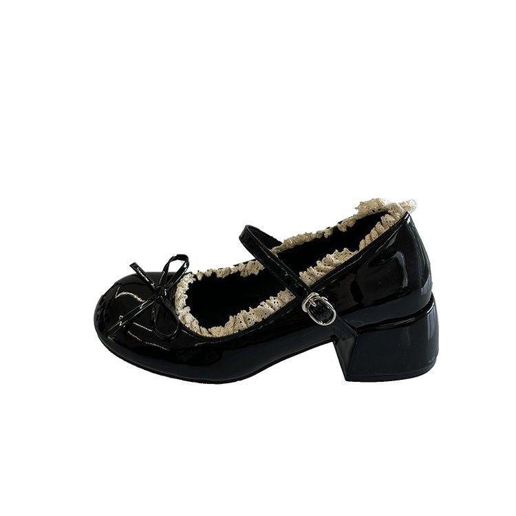 Fashion Butterfly-knot Women Mary Jane Shoes Elegant Patent Leather Wedding Party Thick Heel Ladies Footwear