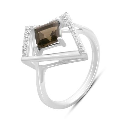 Anel de prata com rauchtopázio natural (quartzo esfumaçado) 1,347 ct, com zircônias cúbicas, peso da peça 3,22 g (2204596)