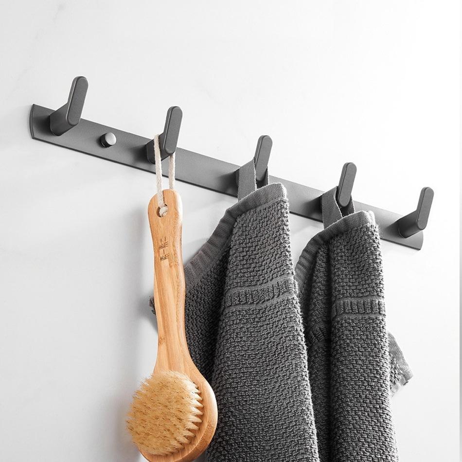 Aluminum Robe Hook Grey White Black Creative 3 4 5 6 Row Wall Hook for Bathroom Kitchen Lavatory Home Coat Towel Key Holder