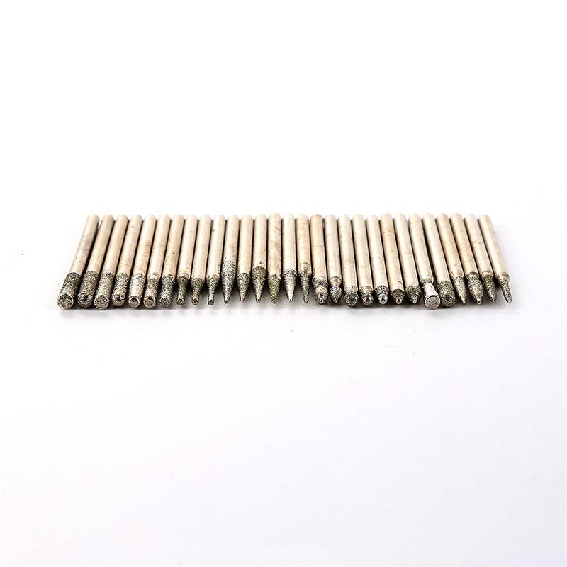 30 pcs Diamond Coated 3 mm cylindrique cylindre Rotary Drills Bits Bit Burr bavures