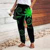 Women Retro Printing Pants Lace Up Elastic Waist Loose  Trousers Casual Long Pants Trousers with Pockets