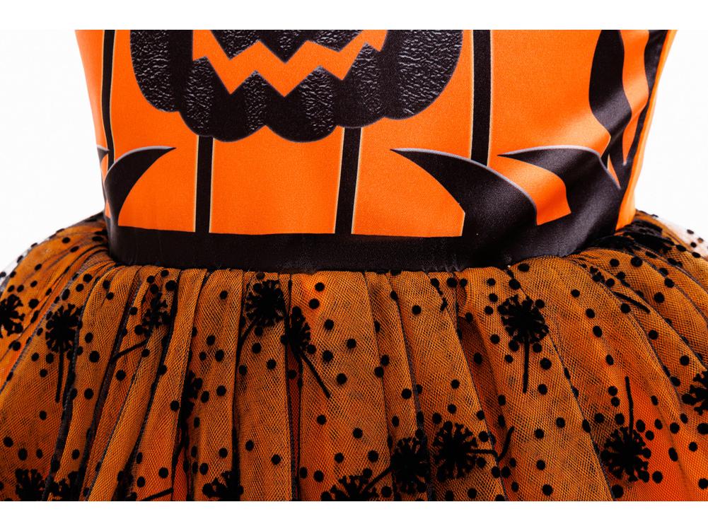Girls' Halloween Pumpkin Party Dress - One-Piece Costume with Print