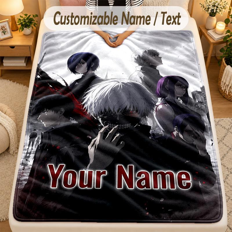 Flannel BlanketTokyo Ghoul Custom Name Text Personalized Soft Warm Throw Blanket Home Decor Gift